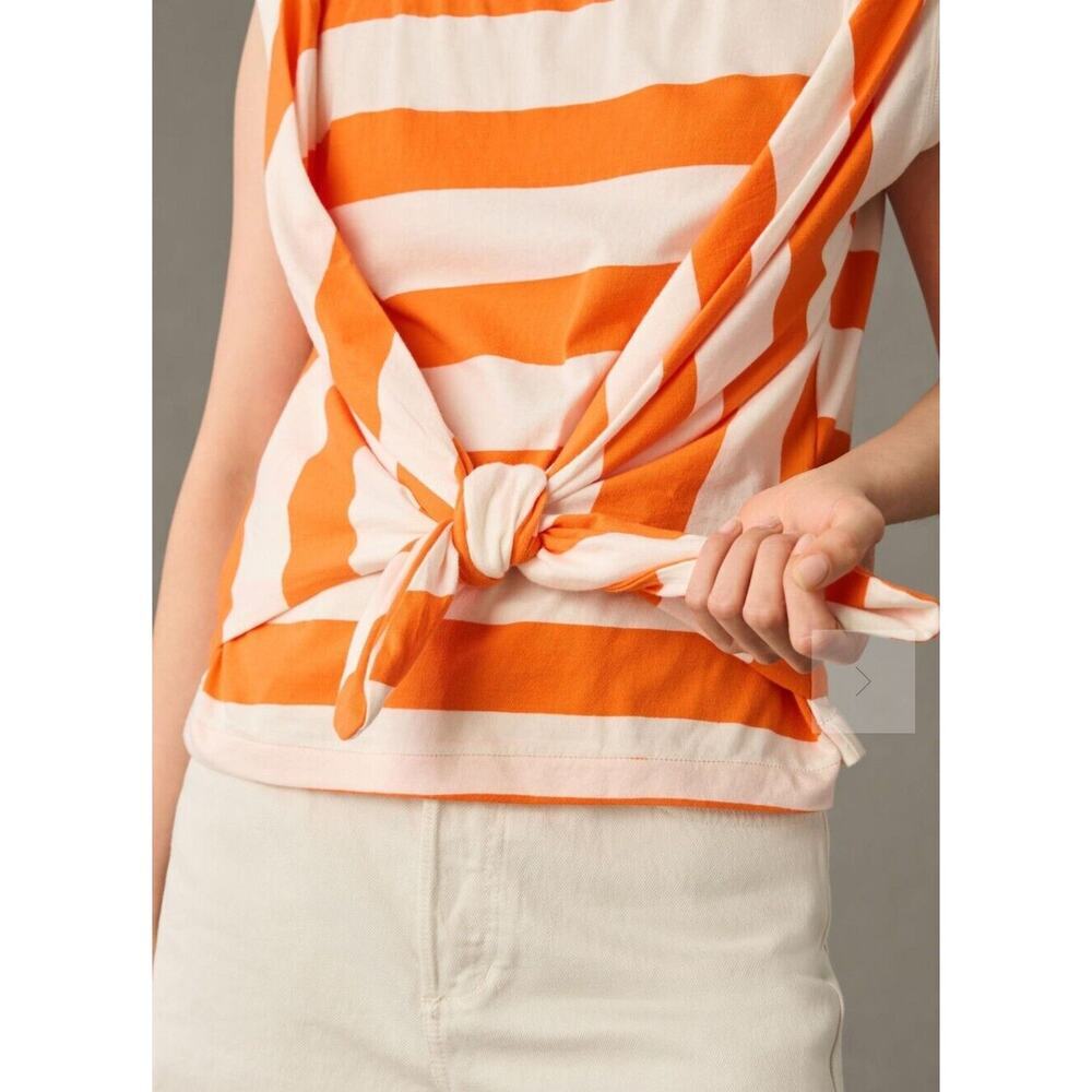MAEVE by ANTHROPOLOGIE Women's Sz M Tie-Front Wrap sleeveless Tee White Orange